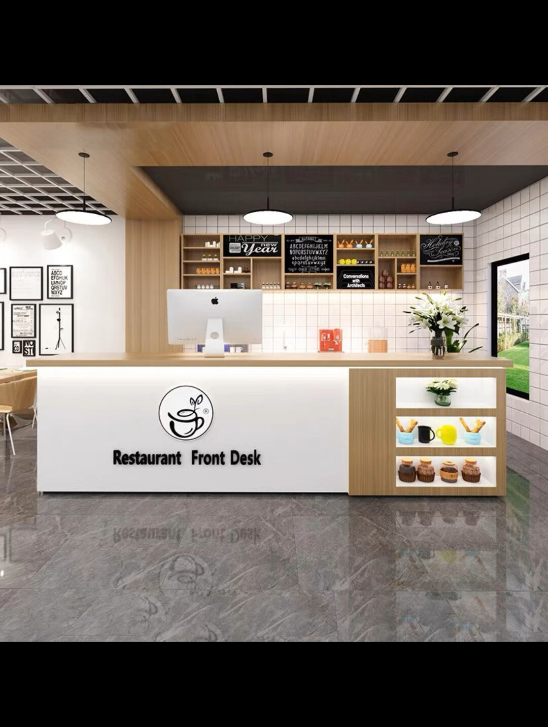 网红定制奶茶店吧台收银台现代简约咖啡店