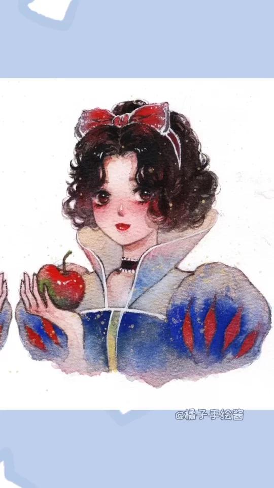 把白雪公主画成自己的画风水彩手绘