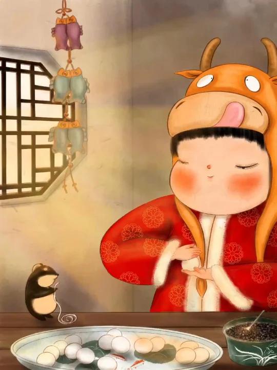 元宵节快乐|暖萌可爱的《搓汤圆》绘画过程