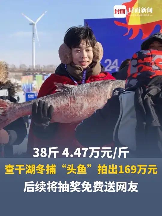 查干湖冬捕38斤“头鱼”拍出169万元，后续将抽奖免费送网友