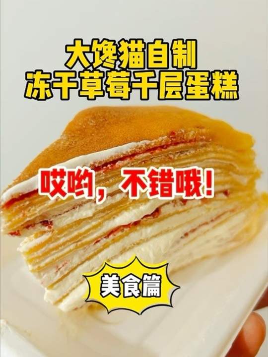 大馋猫首次尝试自制冻干草莓千层蛋糕
