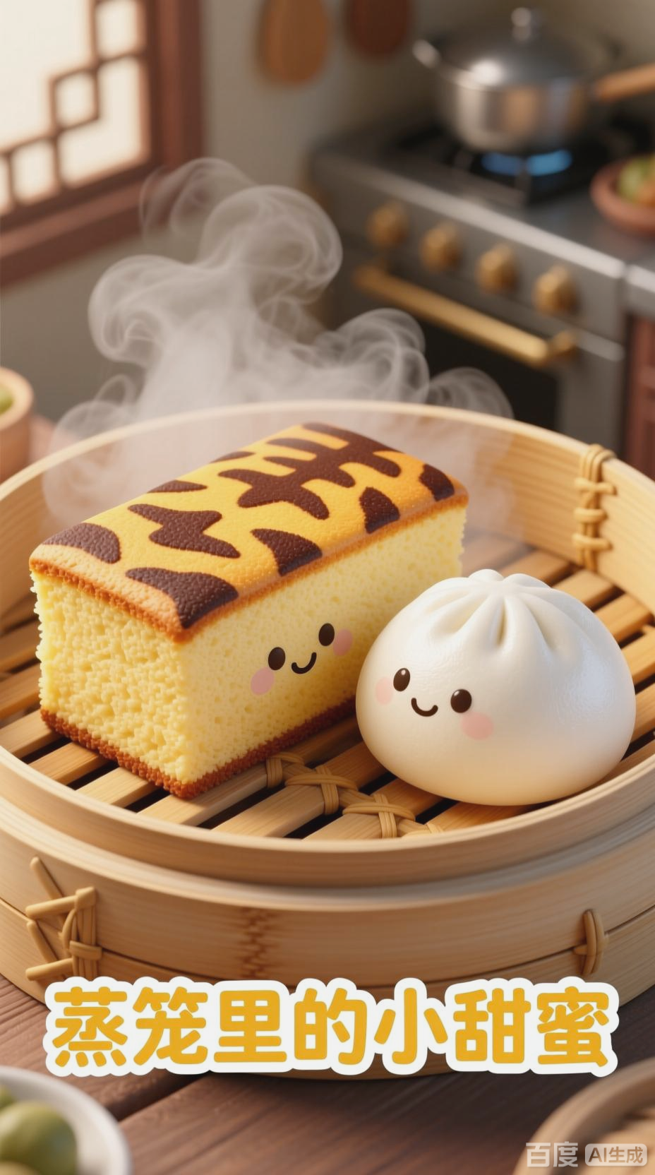 虎皮蛋糕与白面馒头的温馨互动