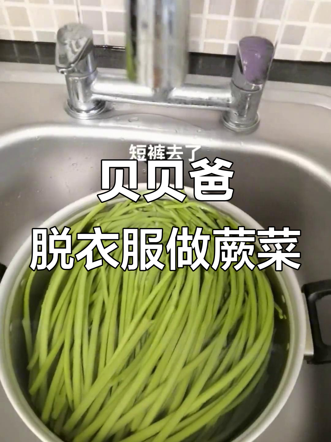 贝贝爸爸脱衣帮忙，蕨菜焯水晒干炖肉吃