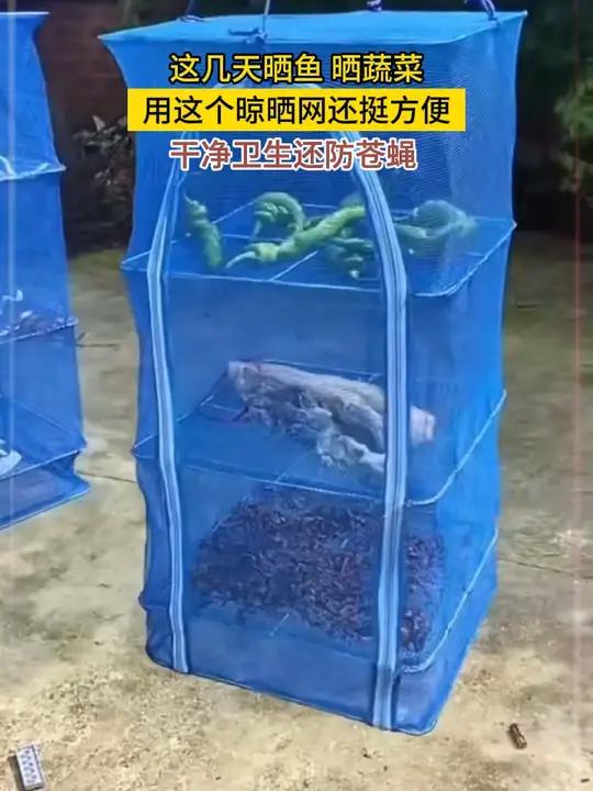 这几天晒鱼,晒蔬菜,用这个晾晒网还挺方便,干净卫生还防苍蝇 我的乡村生活 晒鱼干 晒鱼网