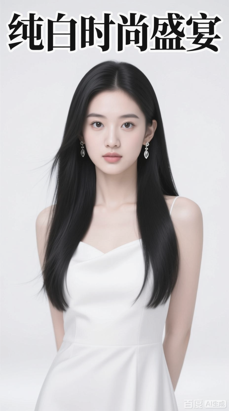 纯白背景下的时尚少女