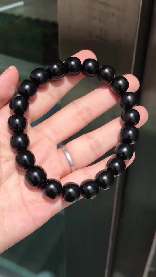 精品新疆和田玉黑青籽料老型珠手串,小珠经10x11mm,大珠经11x12mm,男女都适合佩