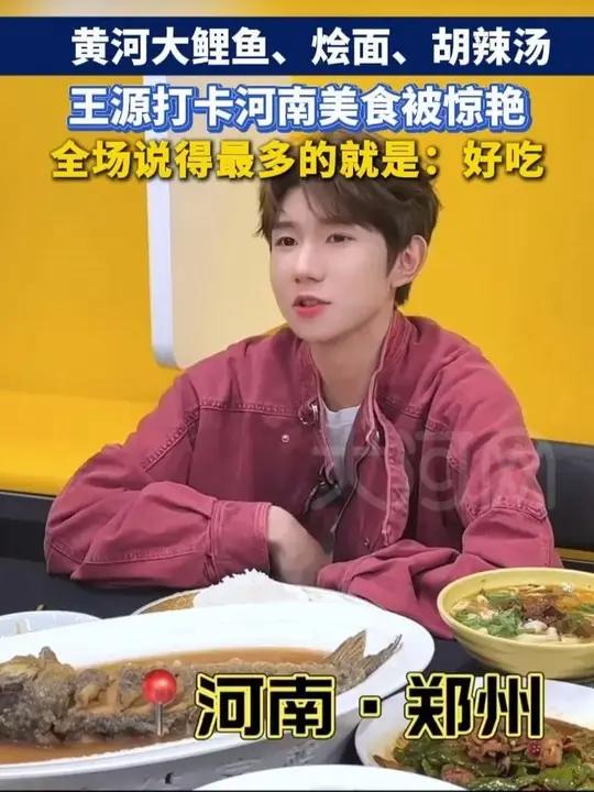 1月8日(发布)王源 品尝河南美食时直呼“好吃”:黄河大鲤鱼酱香十足,蒸菜口感奇妙,胡辣汤