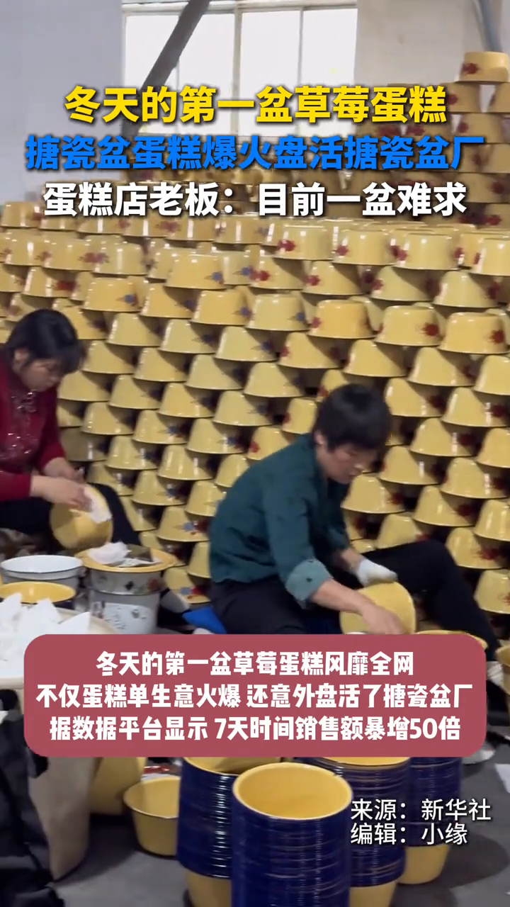 冬天的第一盆草莓蛋糕带火复古搪瓷盆