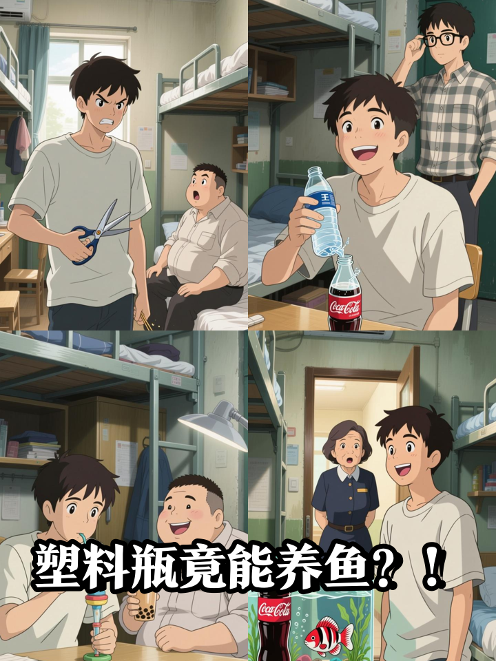 大学生把塑料瓶改造成鱼缸，宿管阿姨看懵了！