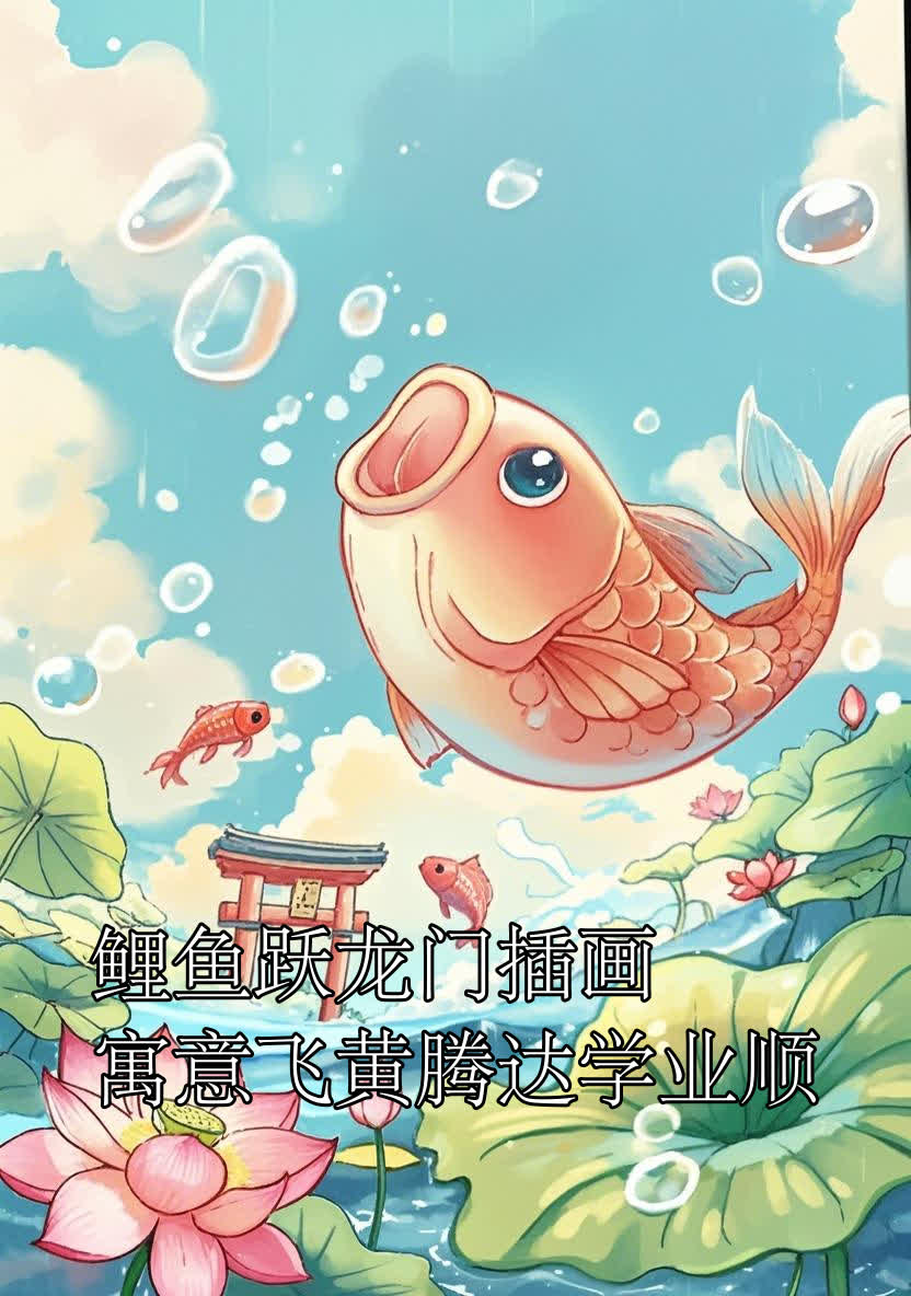 鲤鱼跃龙门插画,寓意飞黄腾达学业顺