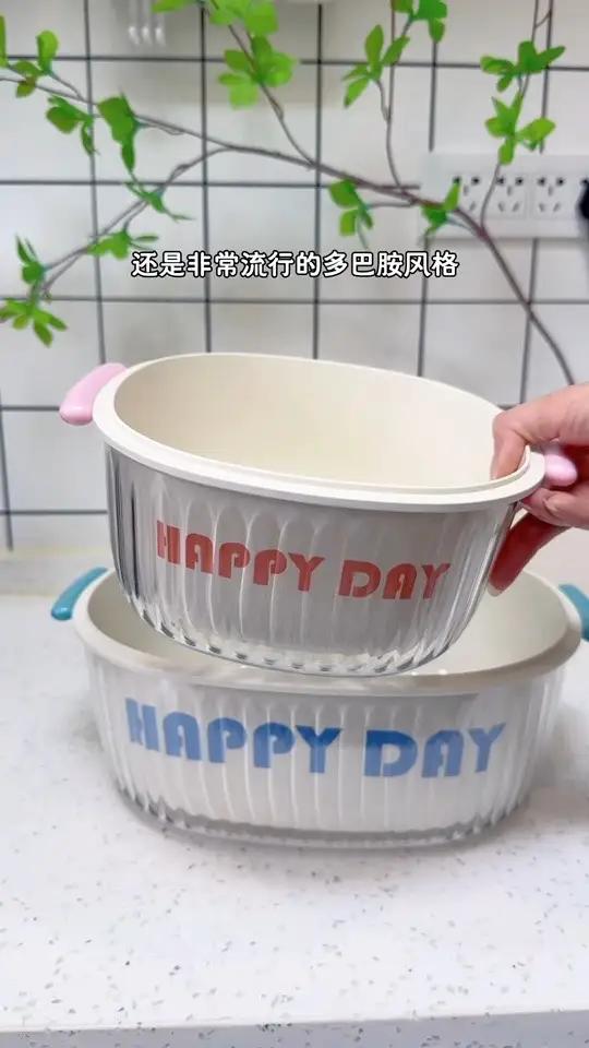这个双层沥水篮也太好看了吧!洗水果 洗蔬菜都合适!扣上盖子还防尘!
