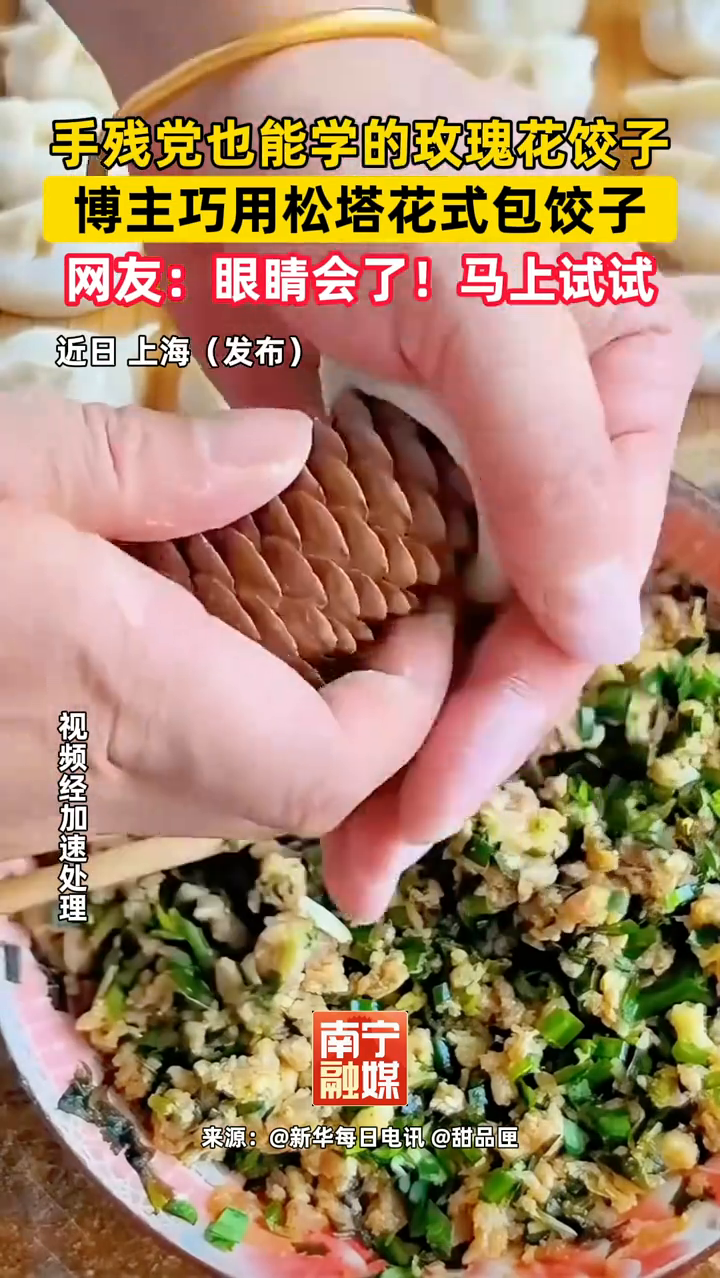 饺子界的颜值天花板出现了!博主巧用松塔包玫瑰花饺子