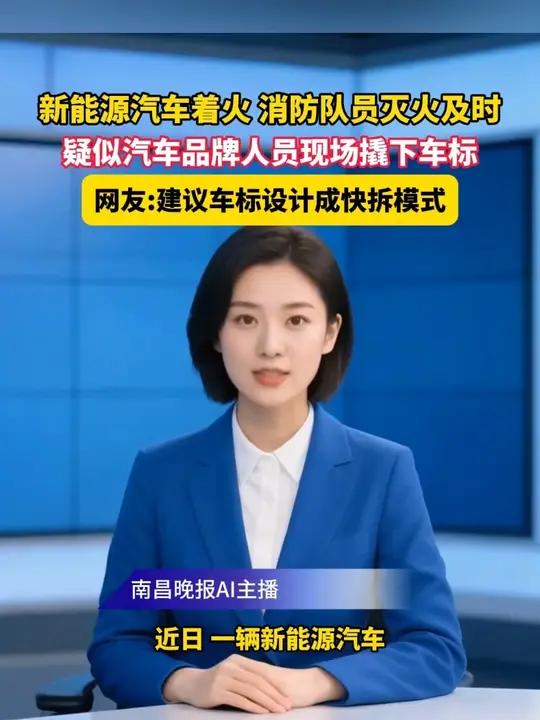 近日,安徽合肥,新能源汽车着火 消防队员灭火及时,疑似汽车品牌人员现场撬下车标,网友:建议