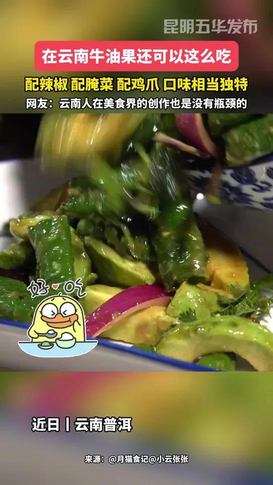 在云南牛油果还可以这么吃,配辣椒、配腌菜、配鸡爪口味相当独特。云南 牛油果 有一种叫云南的