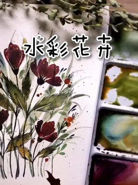 超解压治愈水彩小清新花卉上色过程