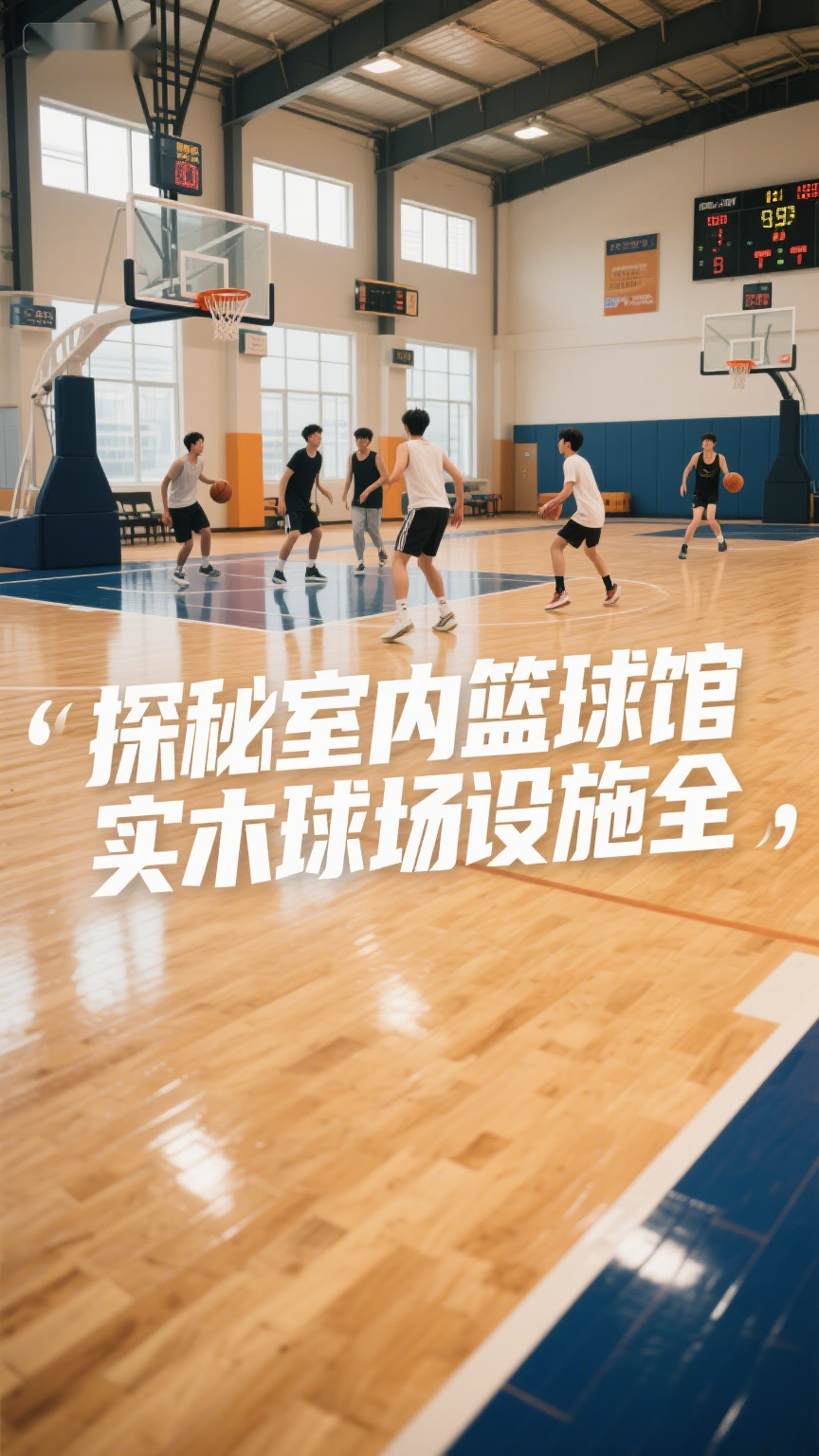 探秘室内篮球馆,实木球场设施全