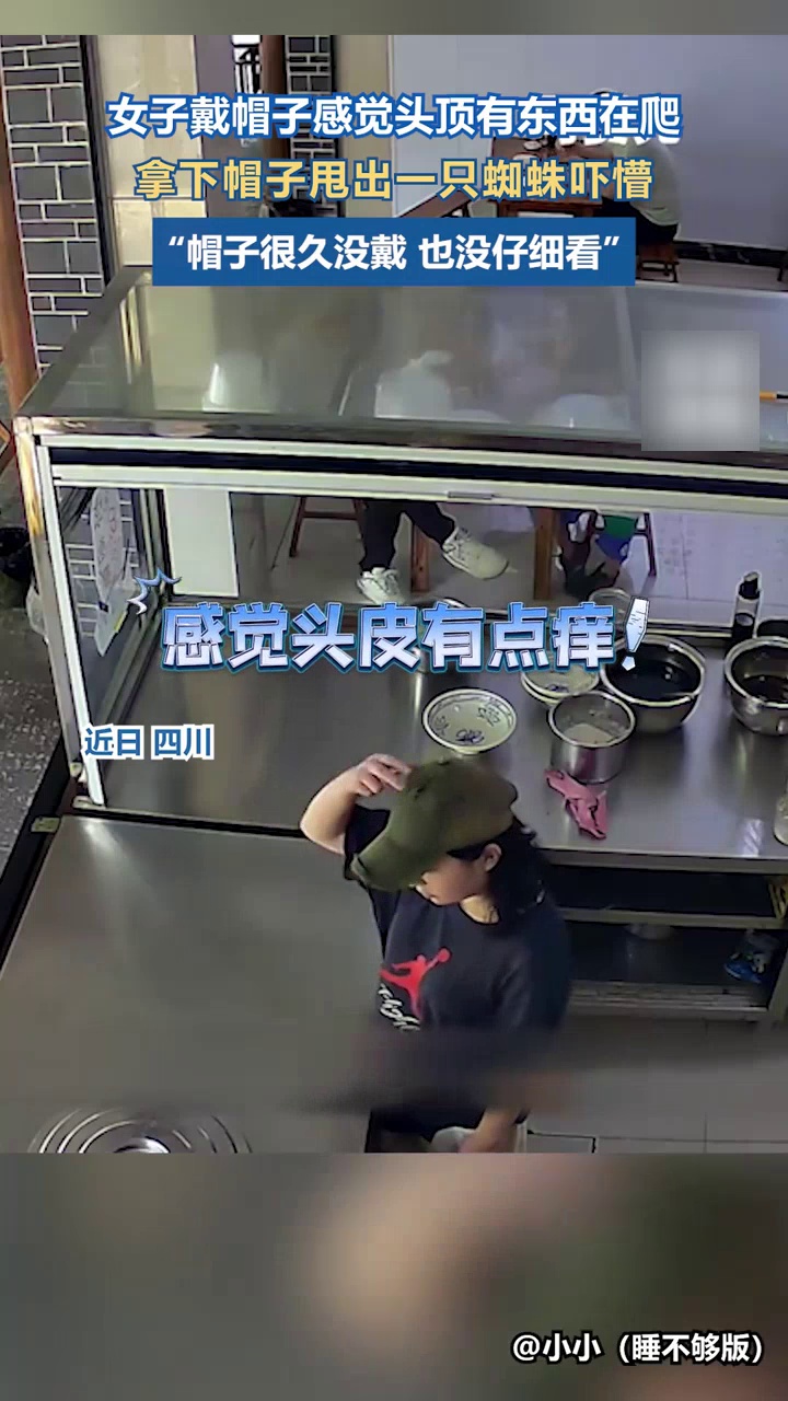 女子戴帽子觉得头皮痒，摘帽子后掉下一只大蜘蛛，当场吓懵