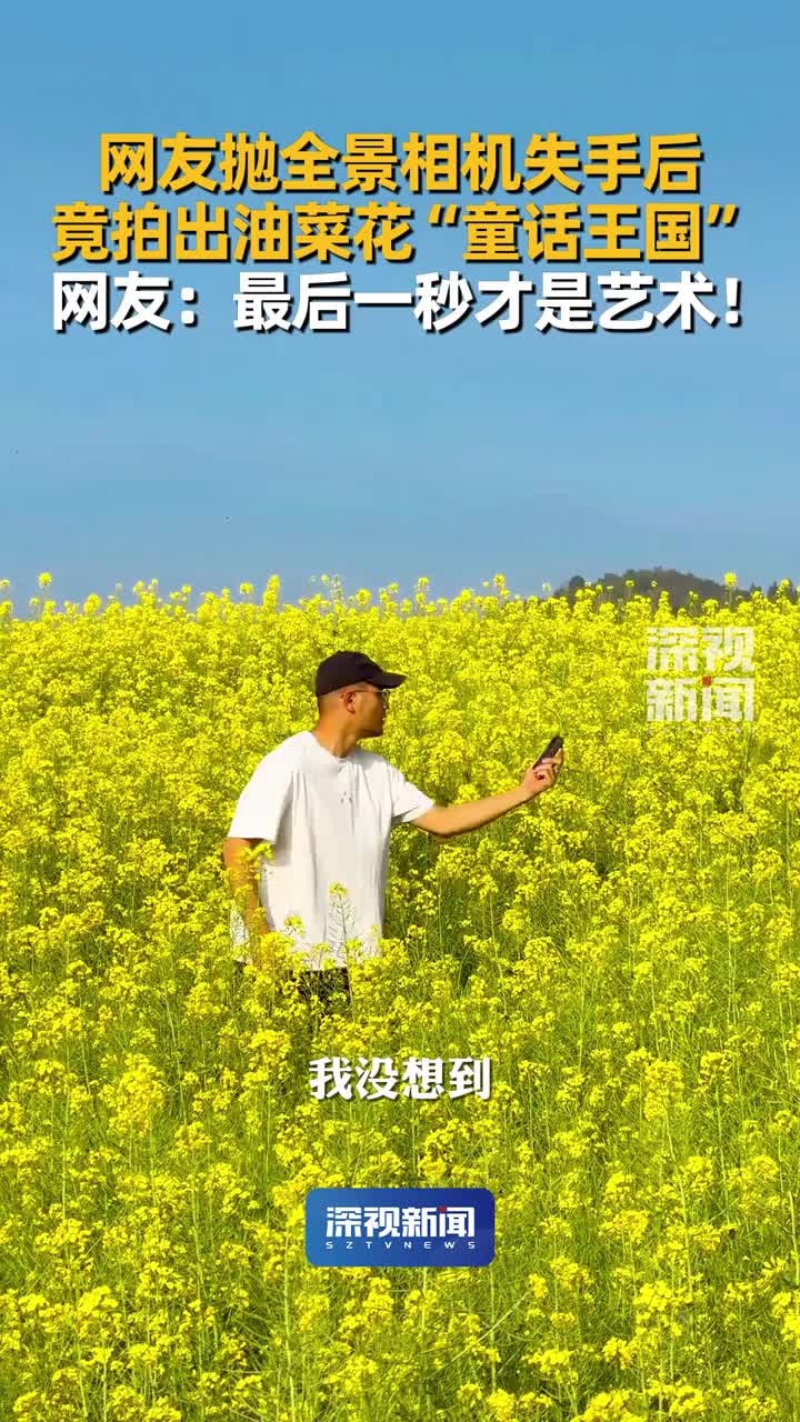 「视频」近日，王先生去云南罗平旅游时，把全景相机抛向天空拍油菜花田，砸进田里的相机，意外收