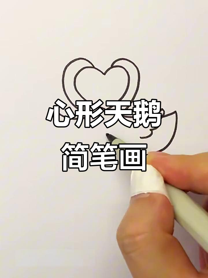 用心形画可爱大白鹅,简单又有趣