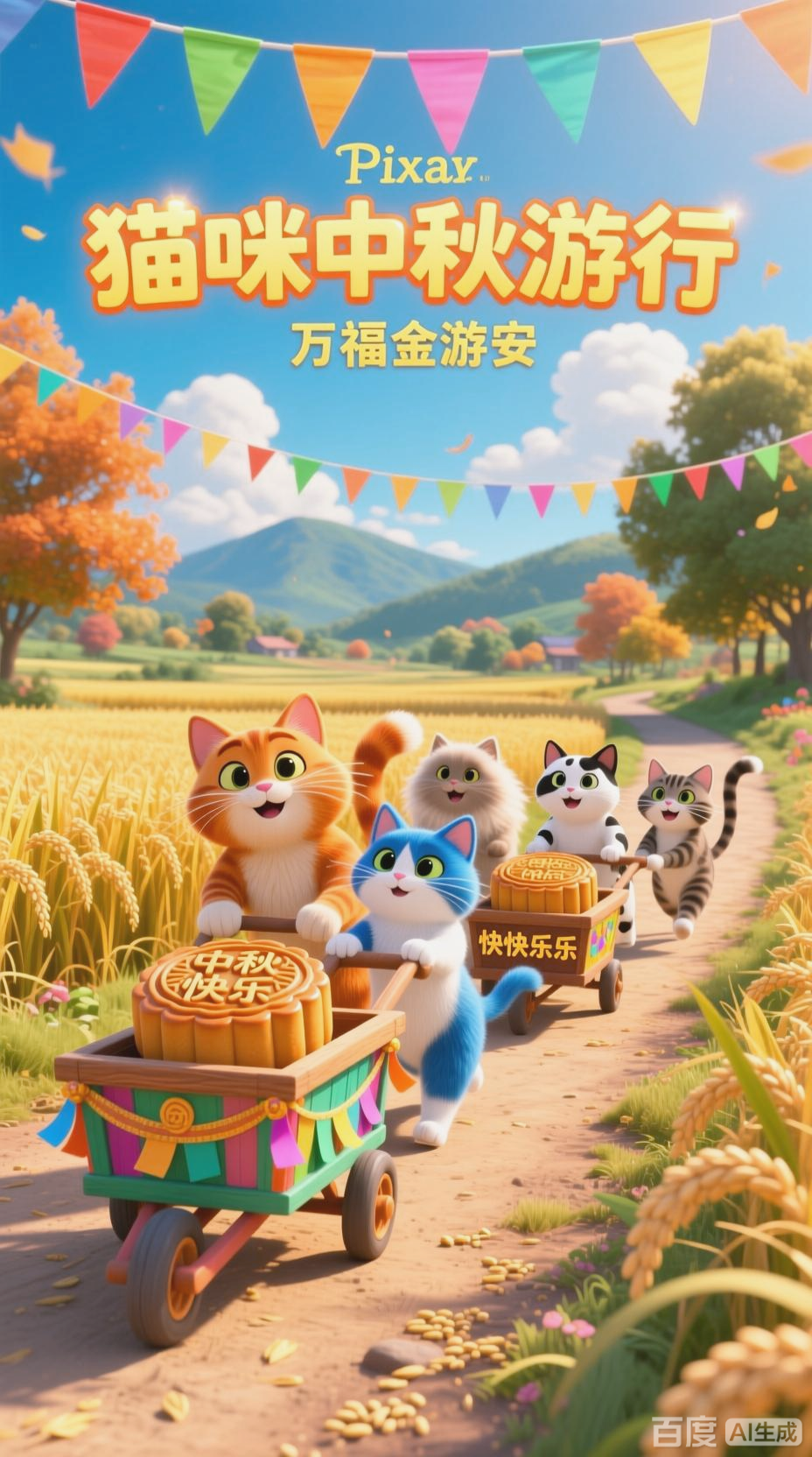 拟人化猫咪欢度中秋