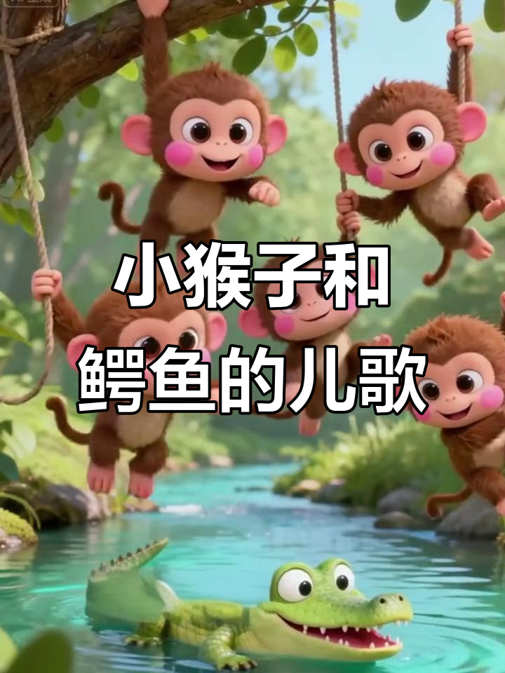 五只小猴荡秋千,鳄鱼来了笑声不断
