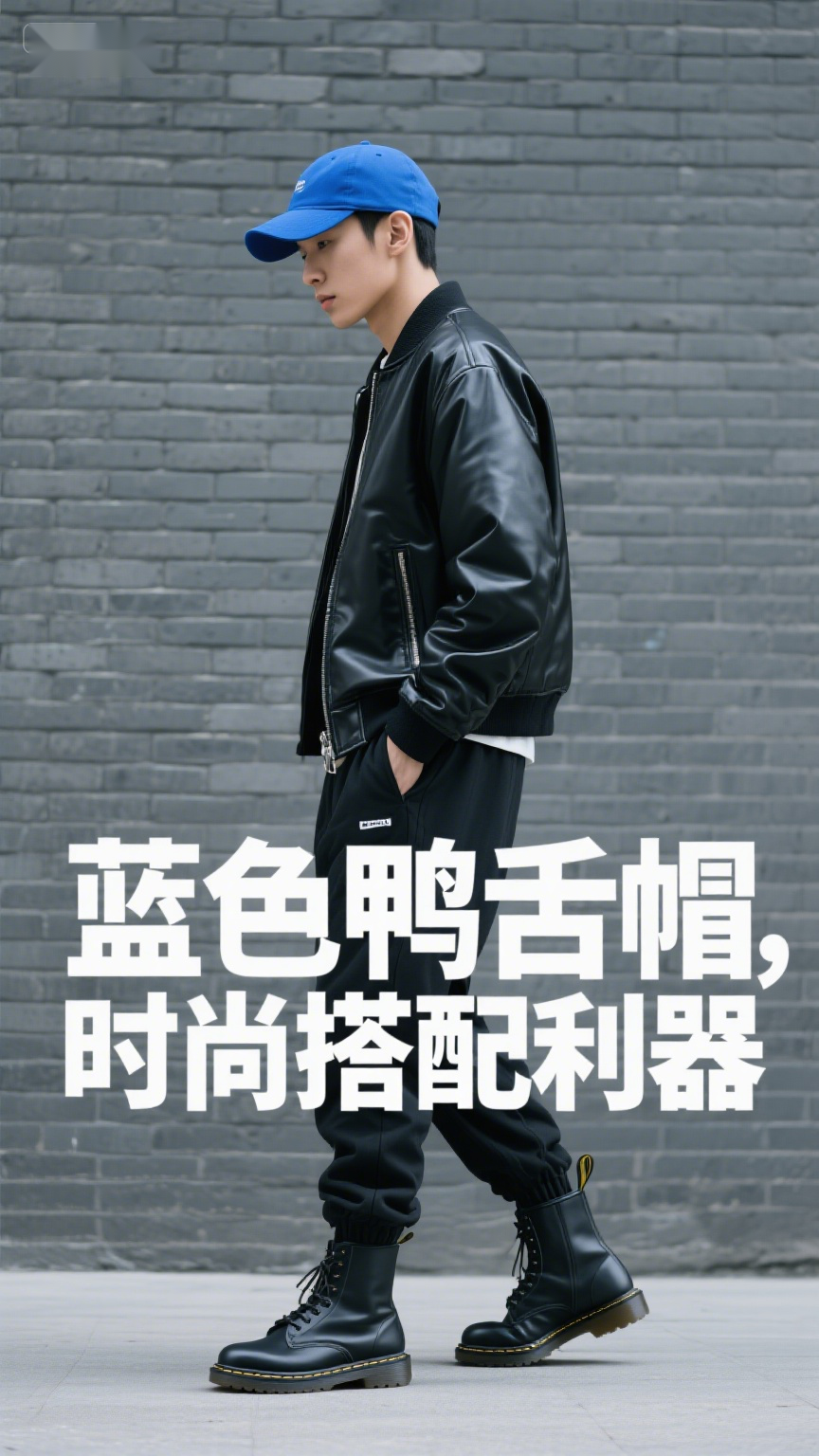蓝色鸭舌帽，时尚搭配利器