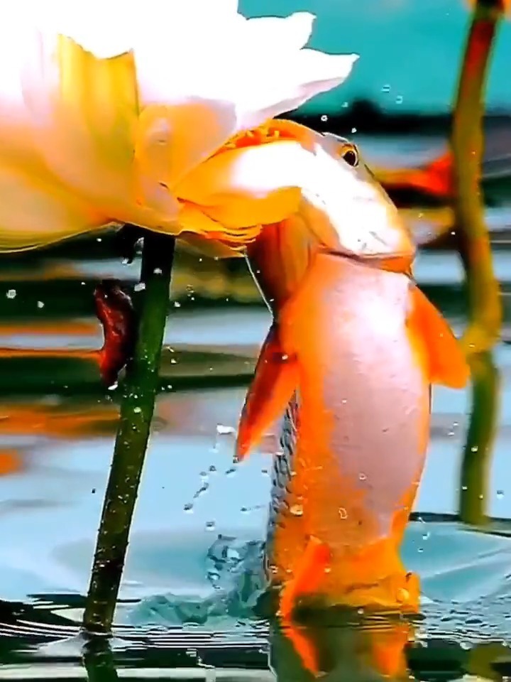 来欣赏一下鲤鱼吃荷花的景象吧!