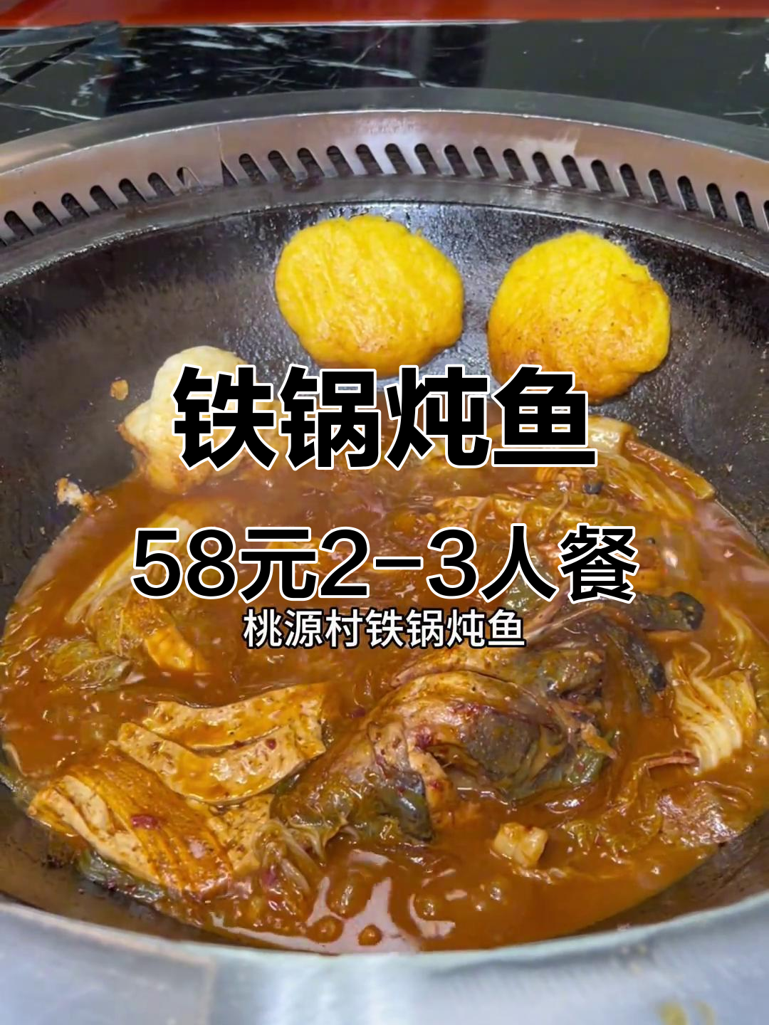 桃源村铁锅炖鱼,58元搞定2-3人餐,冷天必备美味