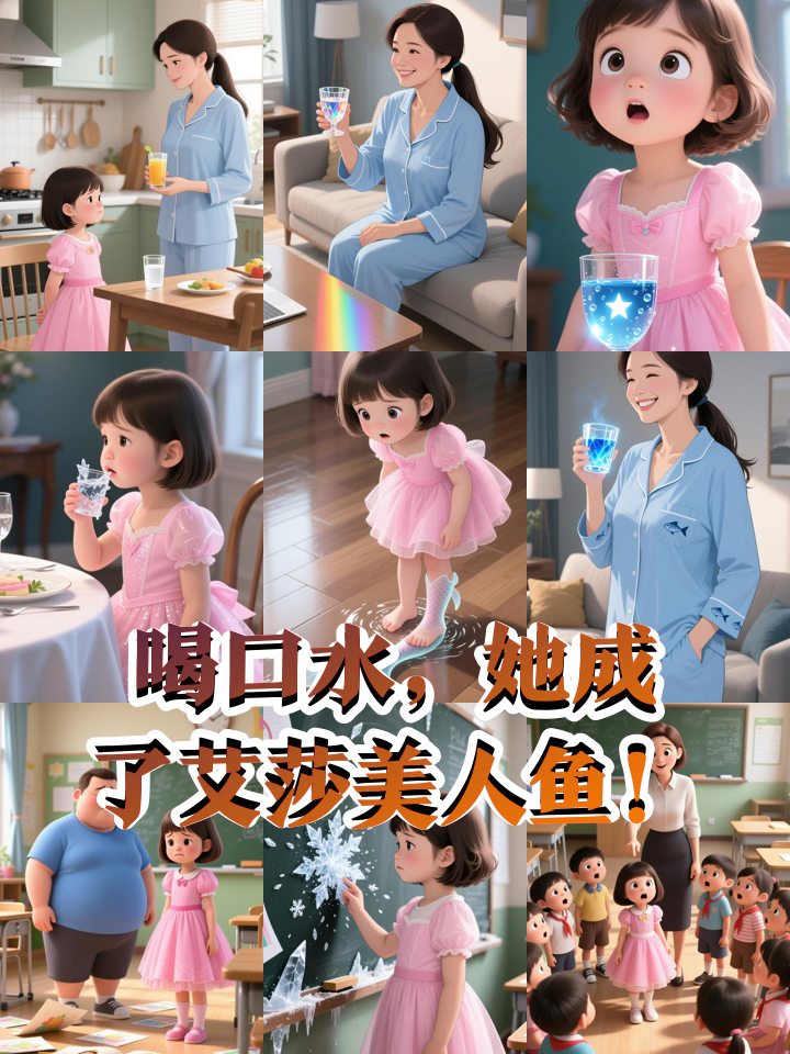 讨厌喝水的小女孩,喝口魔法水竟变艾莎美人鱼!
