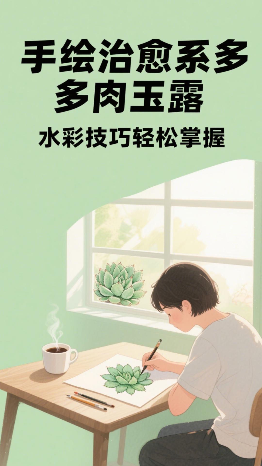 手绘治愈系多肉玉露,水彩技巧轻松掌握