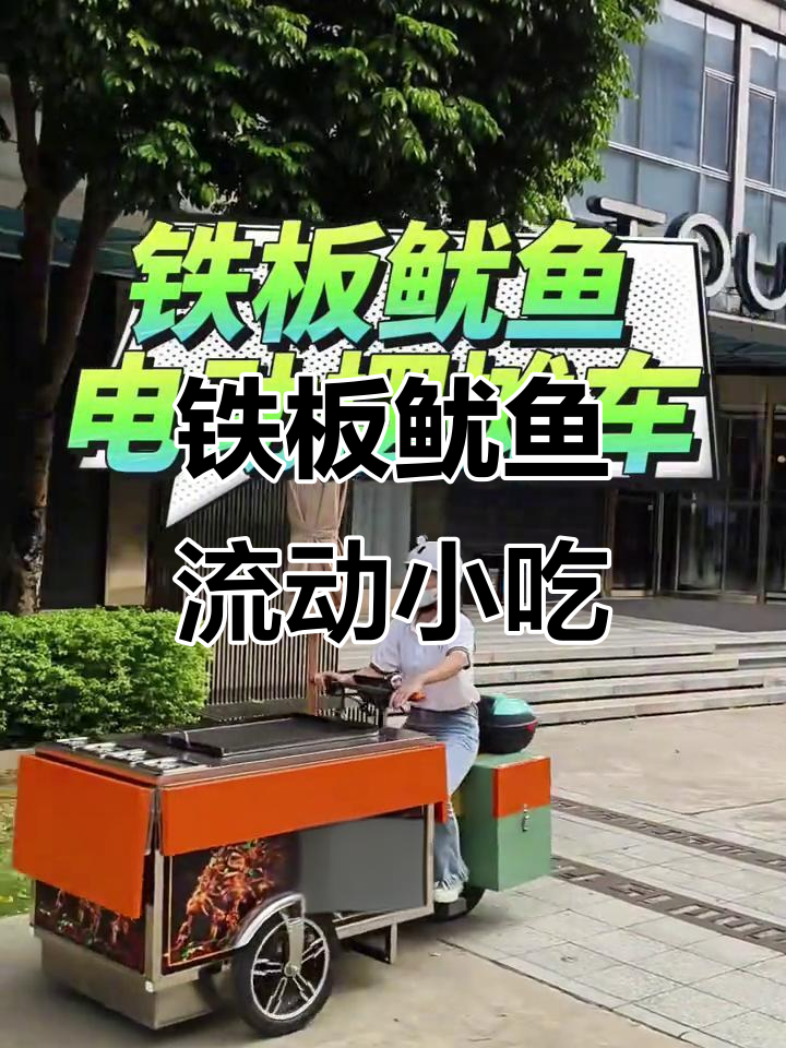 电动餐车摆摊创业,铁板鱿鱼美味来袭