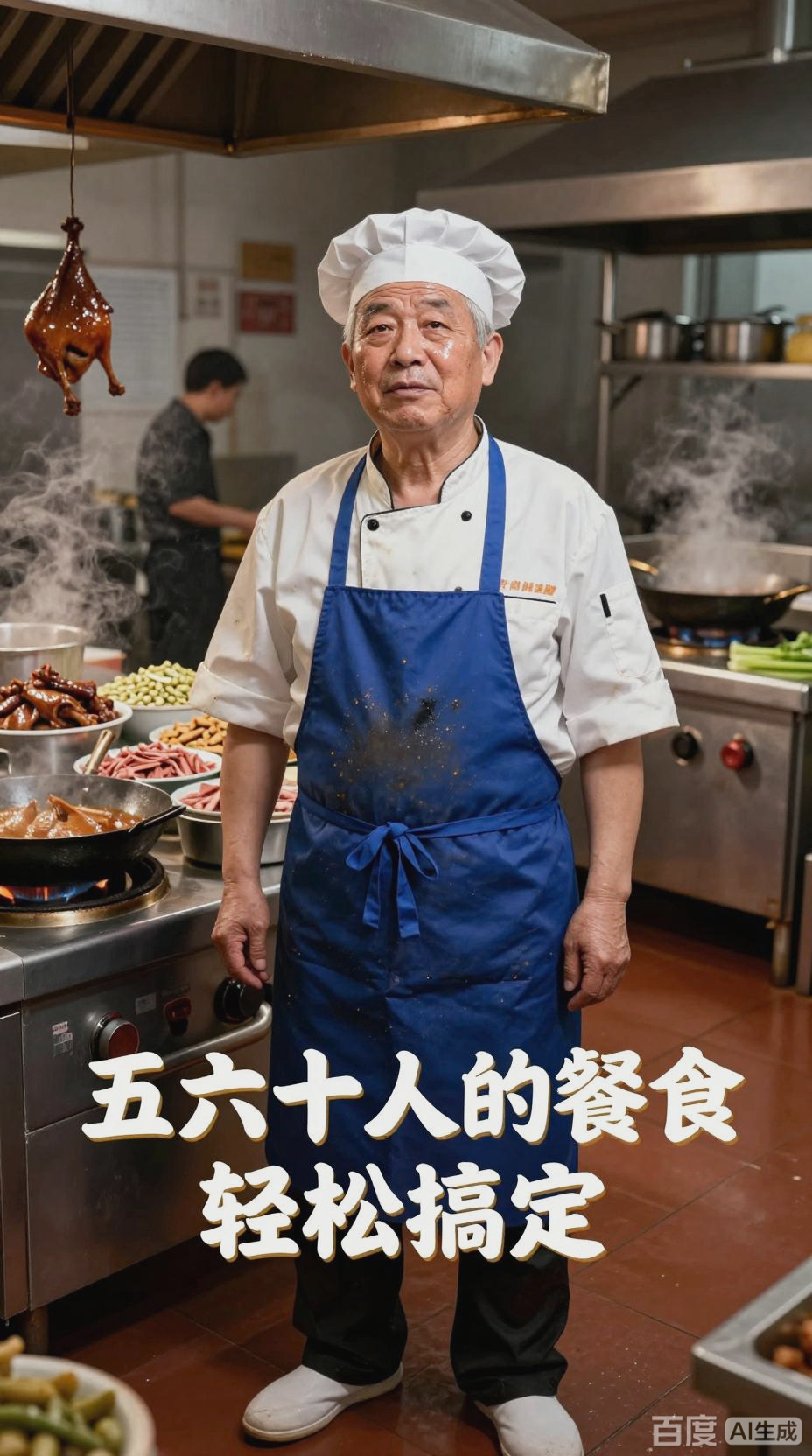 一人高效完成五六十人食堂餐