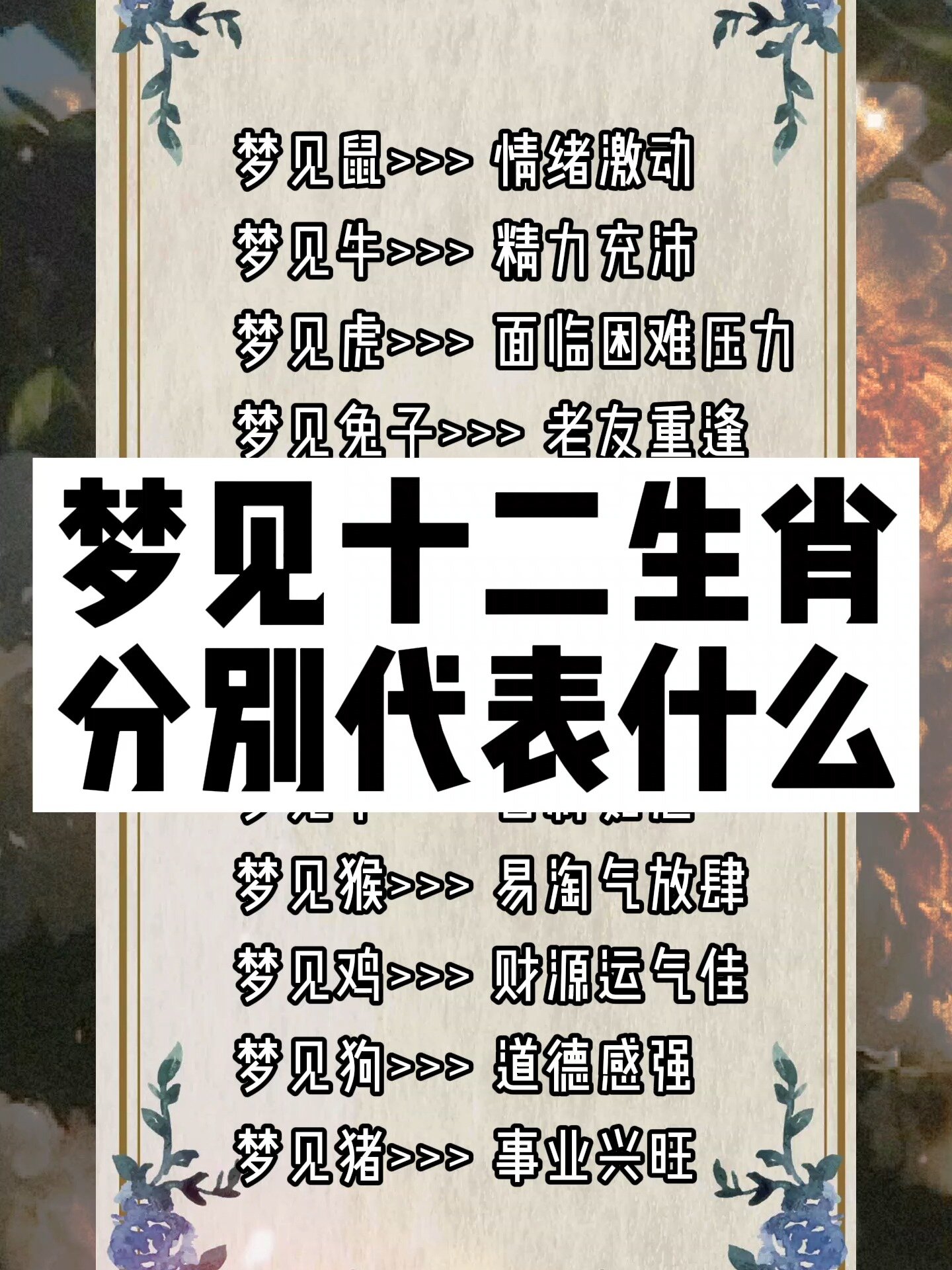 梦见了12生肖?来看看他们哪些代表吉兆