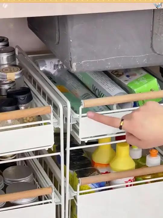 家用厨房下水槽置物架调料碗碟抽拉式多功能收纳架橱柜拉篮分层架置物架厨房收纳收纳架实用省空间