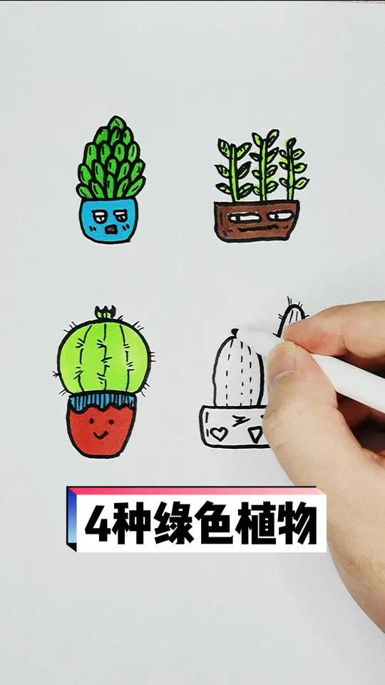 4种绿色植物,你都认识吗 简笔画 儿童简笔画 画画 学画画 手绘 想画就画 少儿美术 儿童