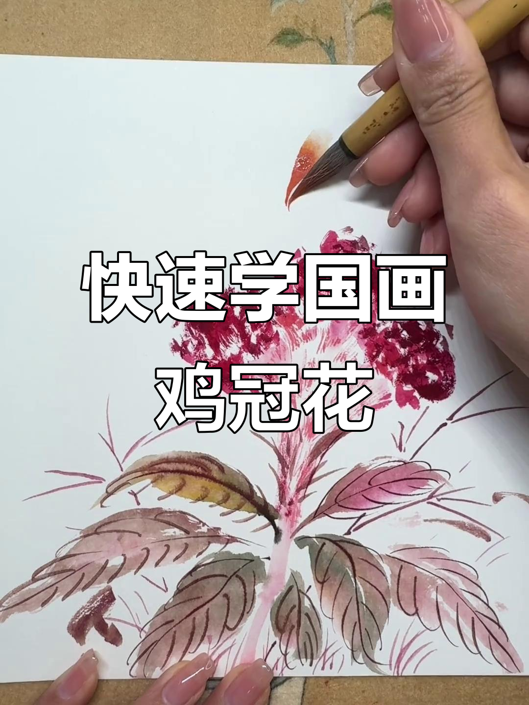 一分钟学会国画鸡冠花，简单又有趣