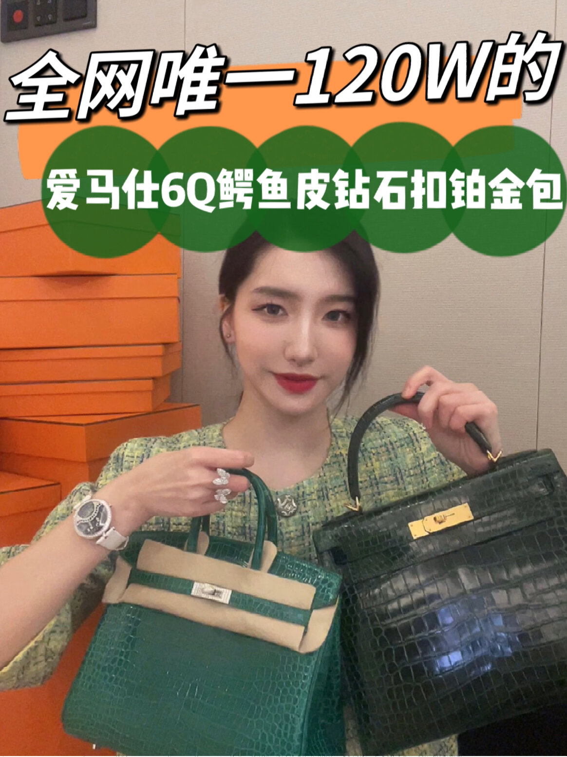 全网唯一120W的爱马仕6Q鳄鱼皮钻石扣铂金包