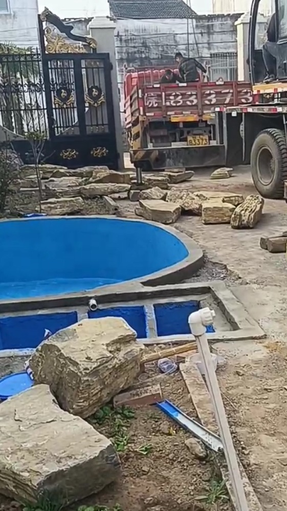 农村自建房庭院鱼池水池制作施工