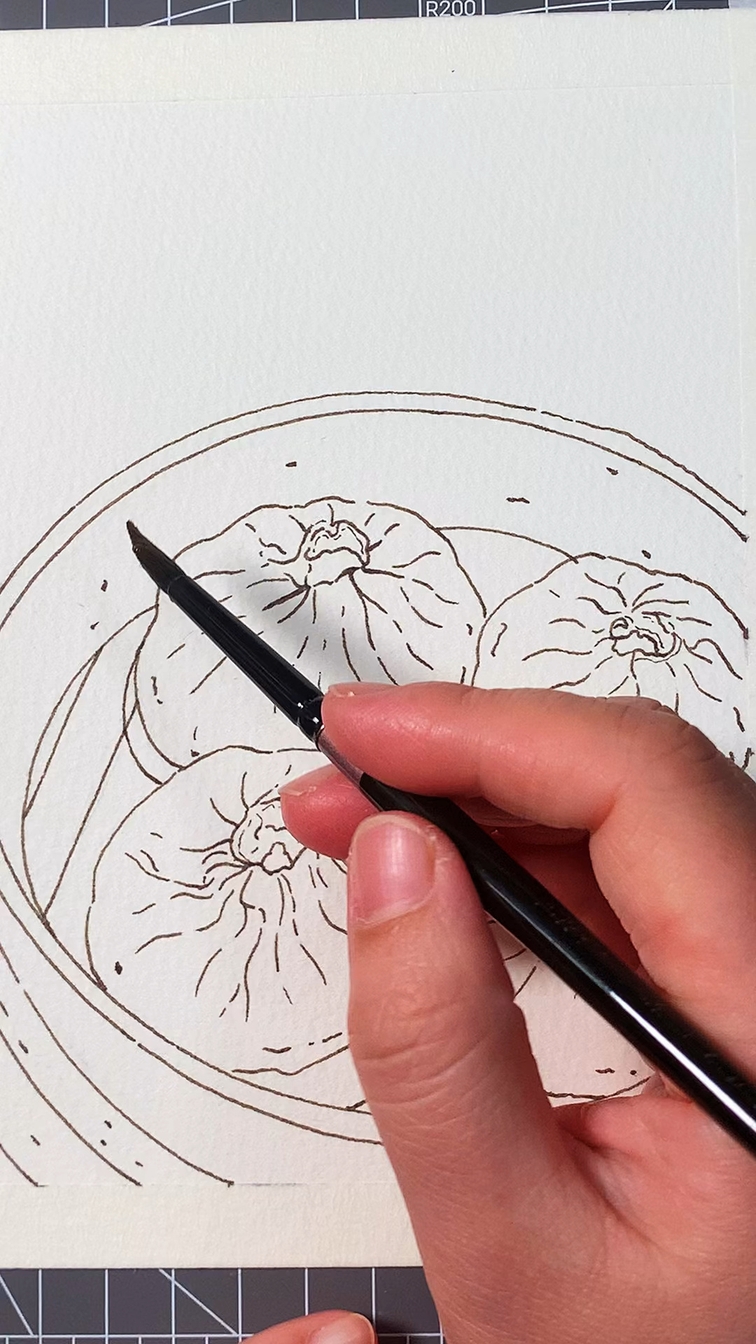 钢笔淡彩|一笼包子的手绘过程