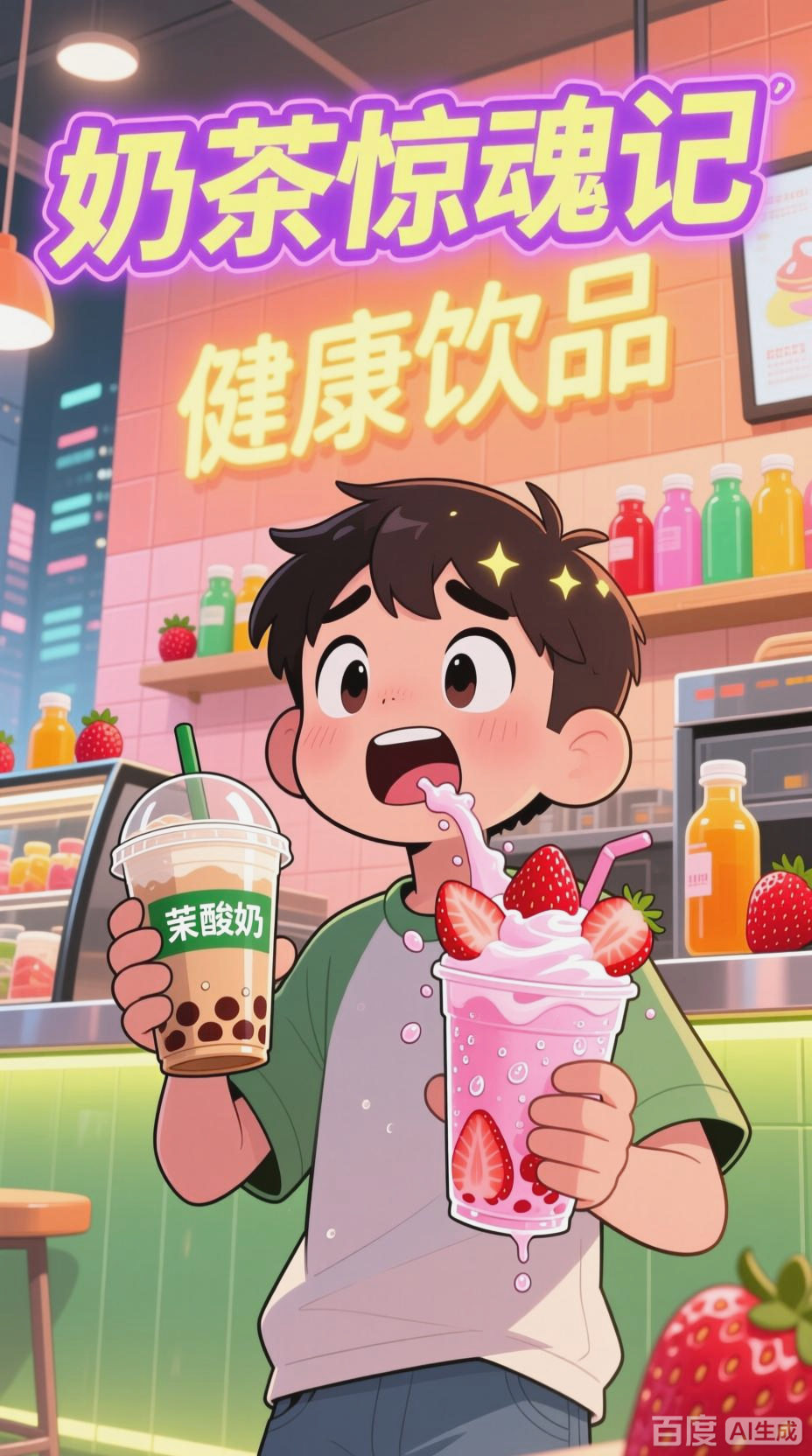 茉酸奶新品草莓奶昔,搞笑来袭