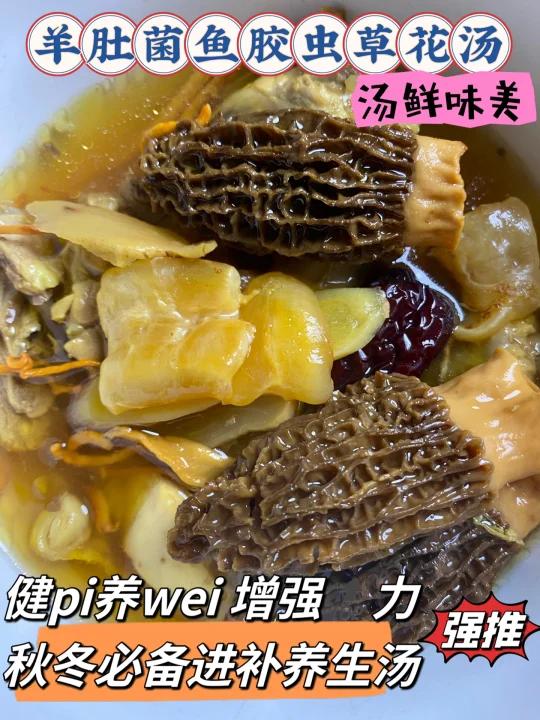 秋冬必备养生汤羊肚菌鱼胶虫草花汤快收藏