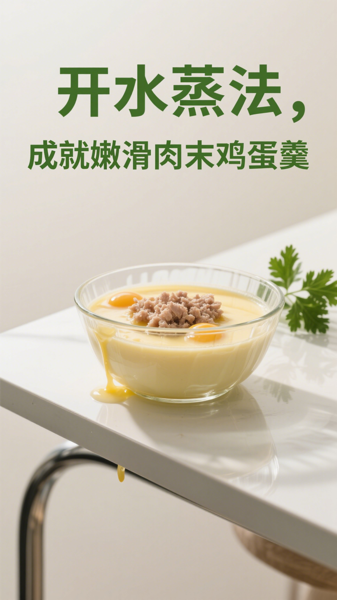 开水蒸法,成就嫩滑肉末鸡蛋羹