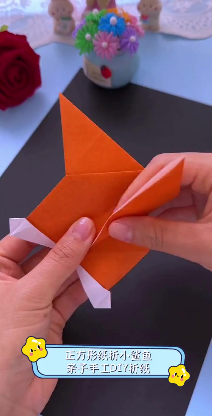 正方形纸折小鲨鱼,亲子手工DIY折纸