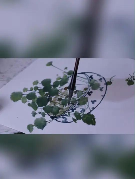 「中国画」碧盘映翠韵 手绘国画作品一花一世界静谧时光植物画画