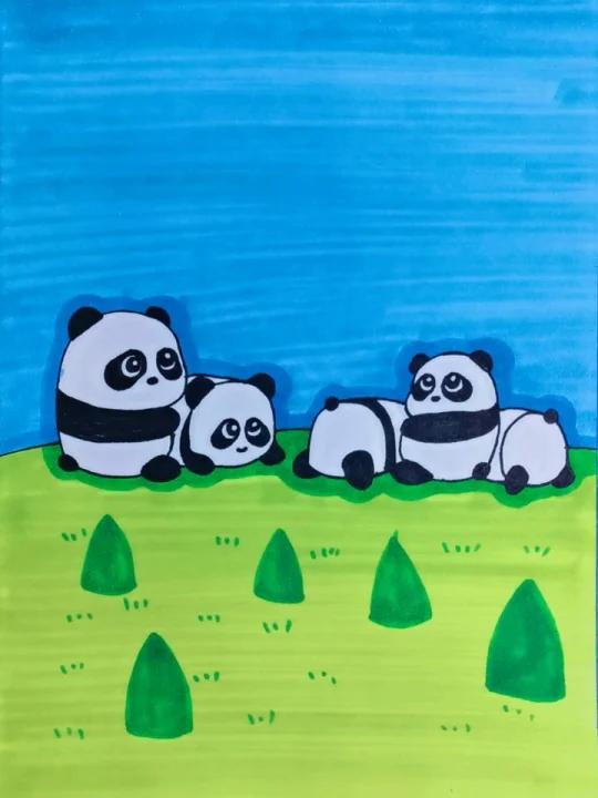 用panda画熊猫,可爱简单的儿童画