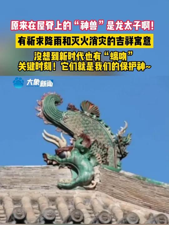 原来在屋脊上的“神兽”是龙太子啊!有祈求降雨和灭火消灾的吉祥寓意,没想到新时代也有“螭吻”