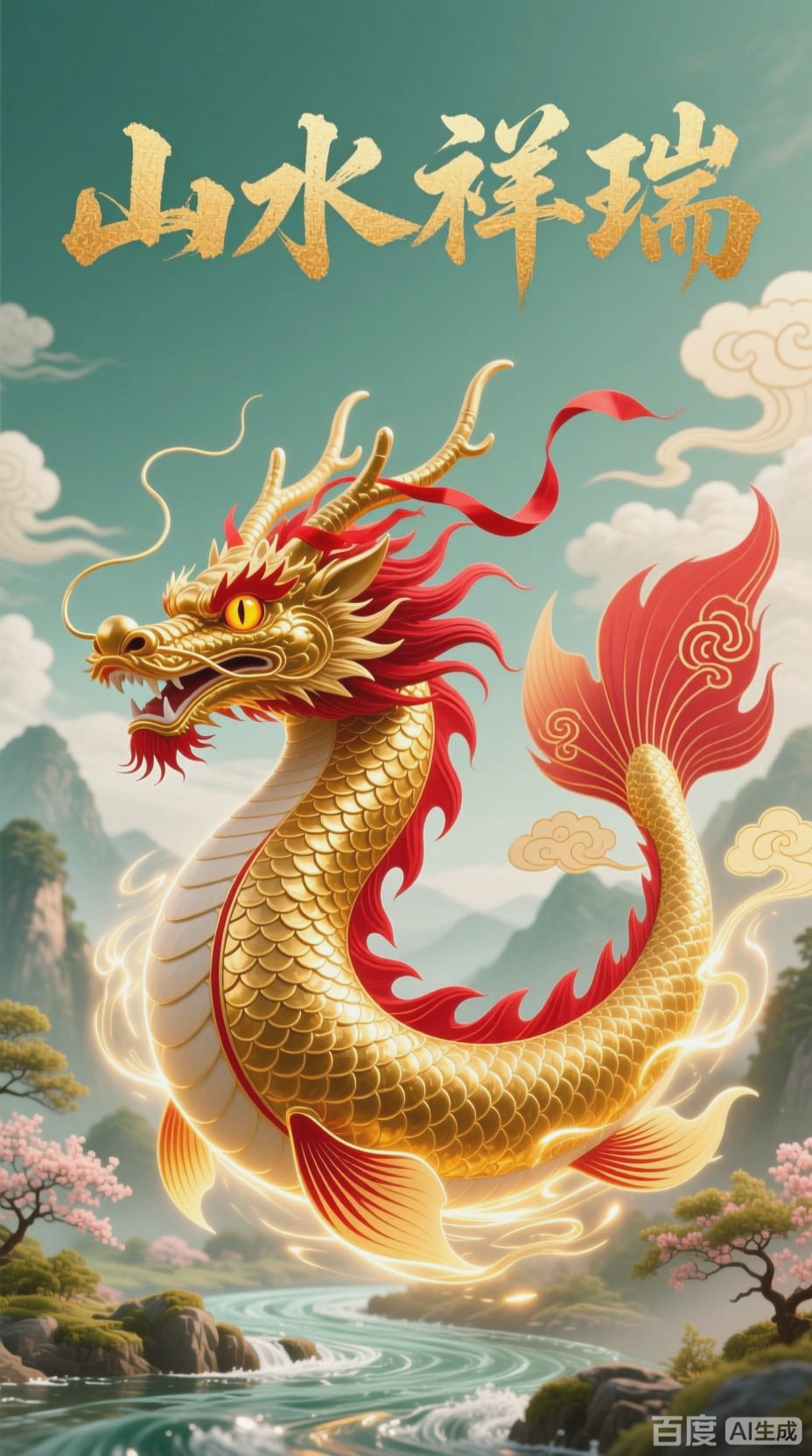 山水大鱼游,吉祥好运来