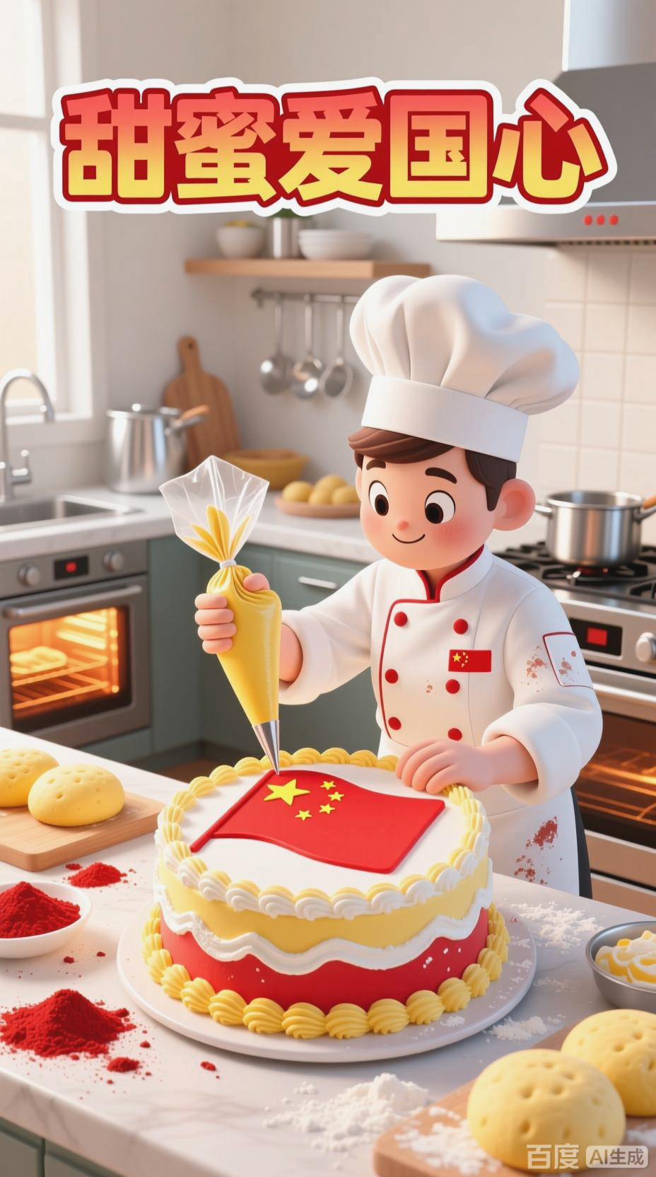 蛋糕与五星红旗的创意