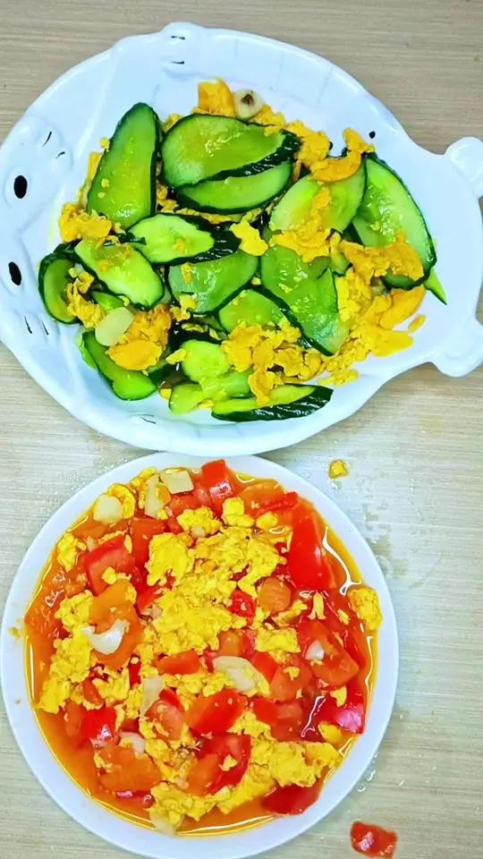 宿舍大学生吃减脂餐减肥记录第一天(黄瓜炒鸡蛋和番茄炒鸡蛋)