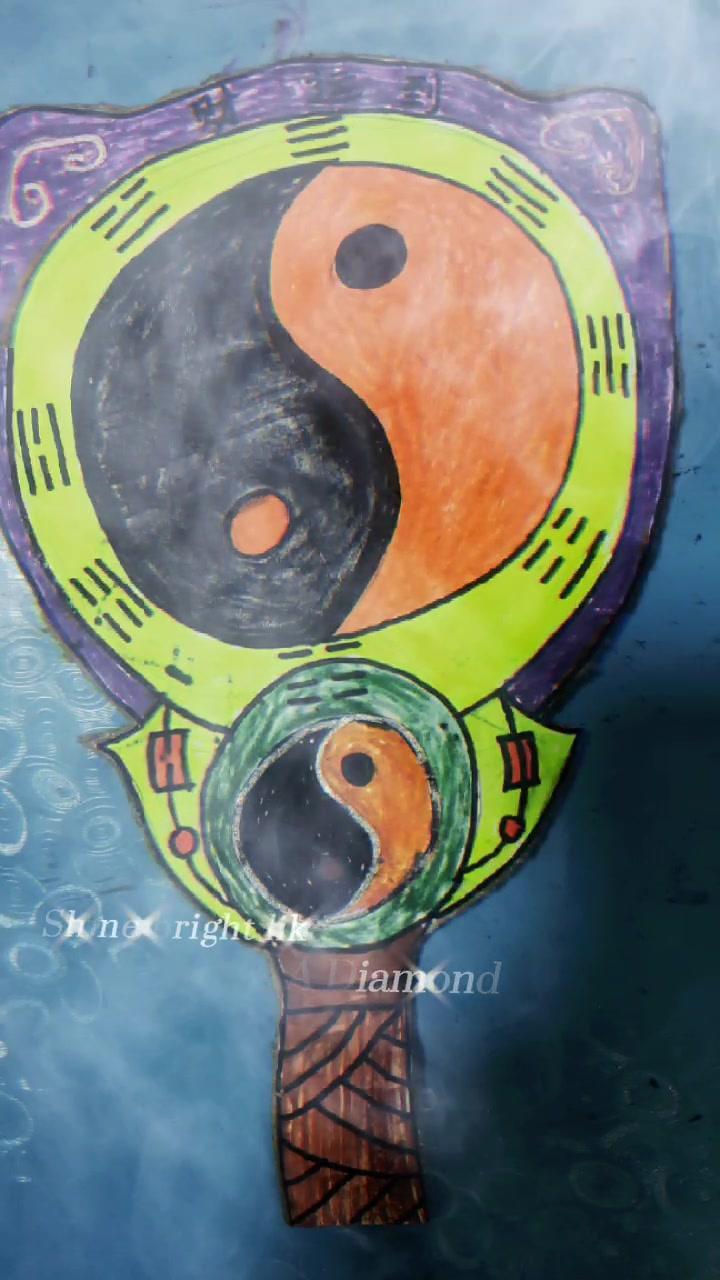 今天天气不错。设计一款古风文化扇八卦太极阴阳扇,文化扇平面设计,手工样板。平面设计 手绘